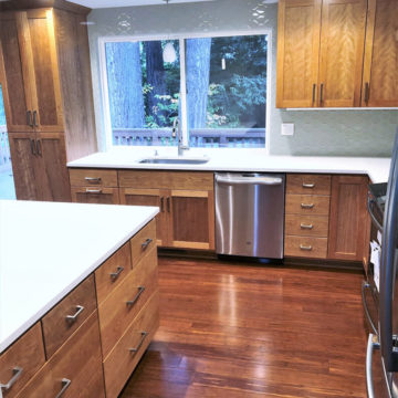New custom built cabinets, quartz counterops. tile backsplash