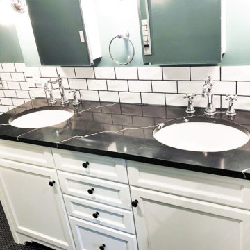 New custom double vanity with quartz counter