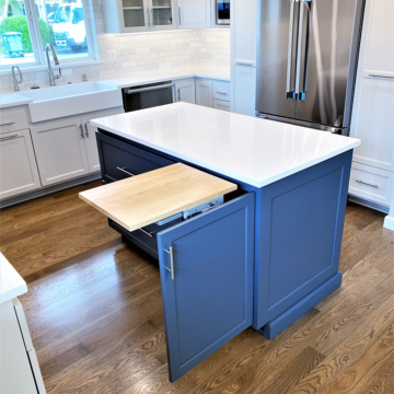 Custom cabinets with appliance lift electrical outlet